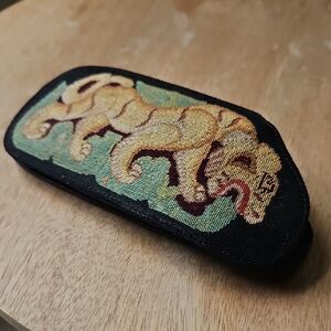 Lion Needlepoint And Leather Sun Glasses Case